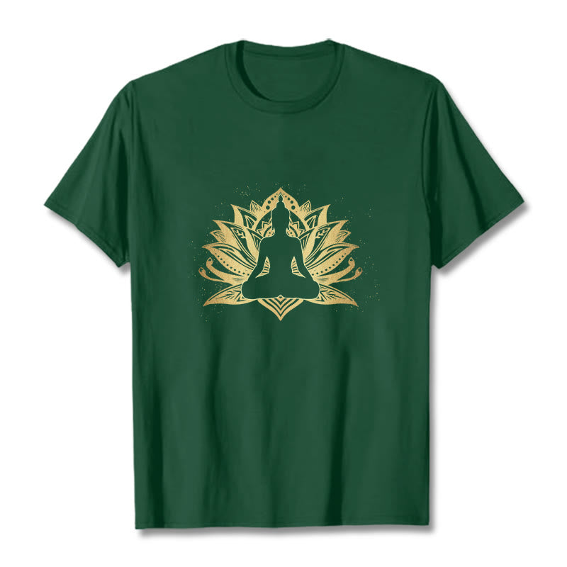 Buddha Stones Golden Lotus Meditazione Buddha Tee - Verde foresta - 2XL - image 11