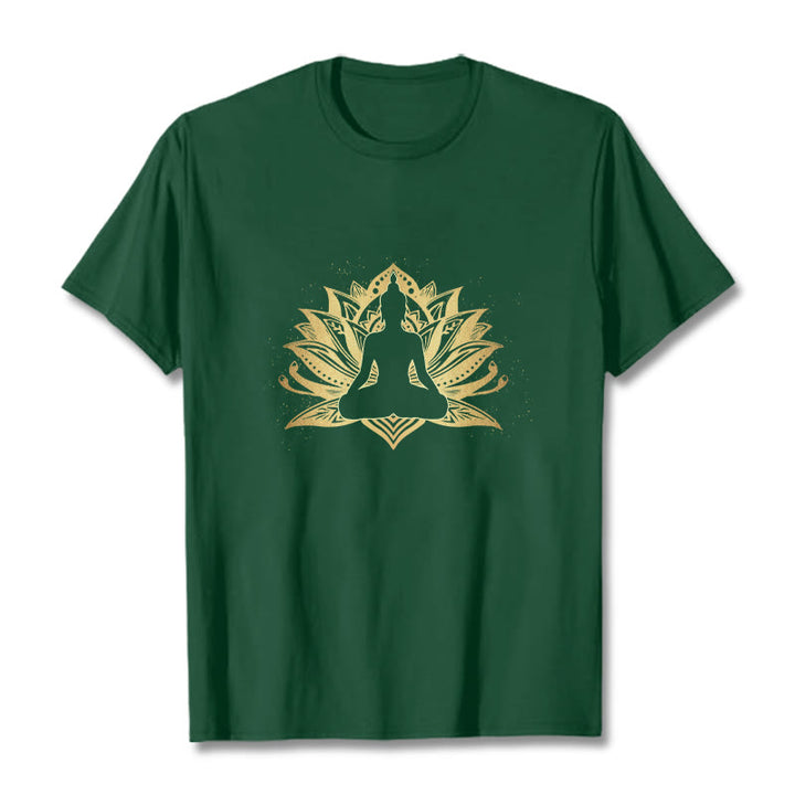 Buddha Stones Golden Lotus Meditazione Buddha Tee - Verde foresta - 2XL - image 11