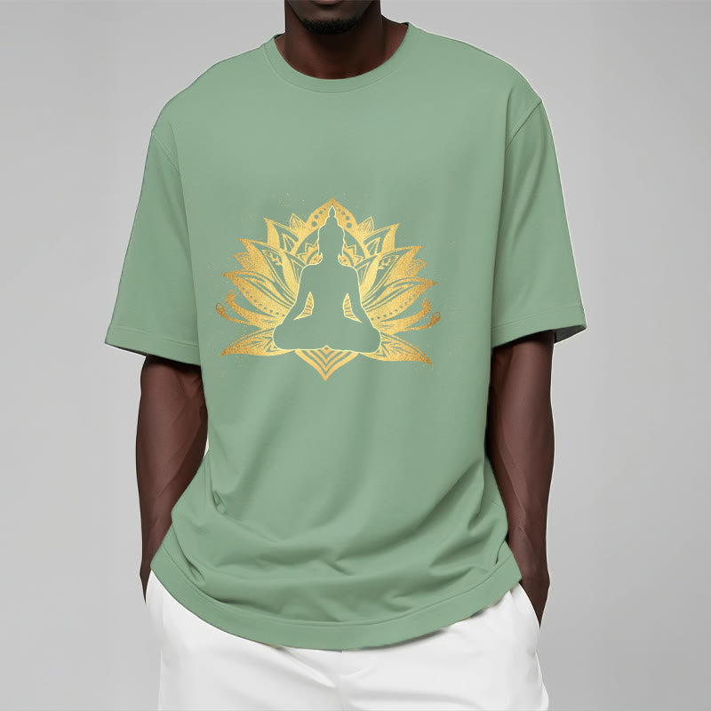 Buddha Stones Golden Lotus Meditazione Buddha Tee - image 15