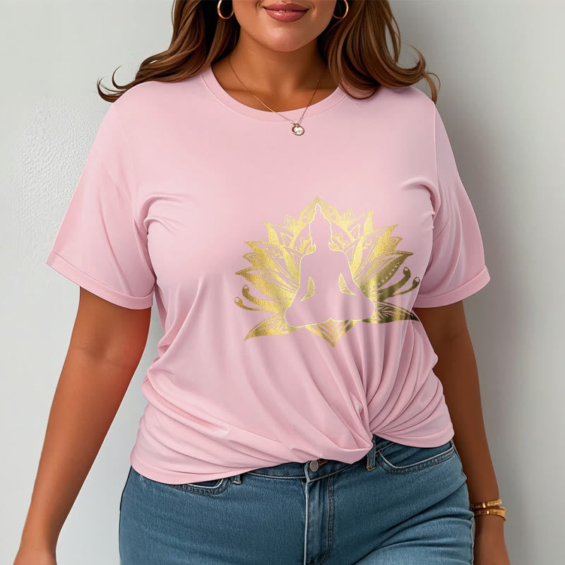 Buddha Stones Golden Lotus Meditazione Buddha Tee - image 13