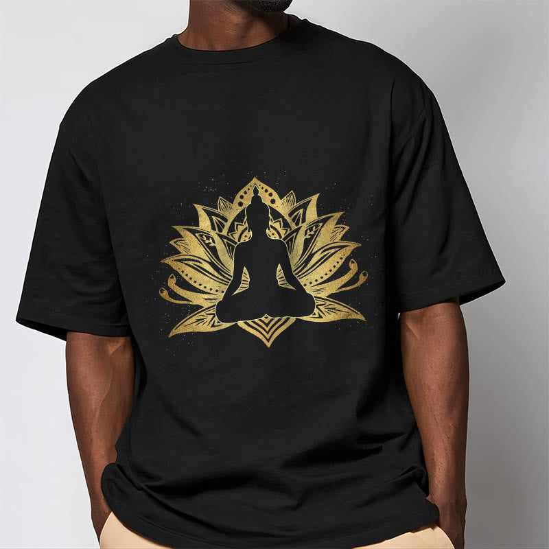 Buddha Stones Golden Lotus Meditazione Buddha Tee - image 1