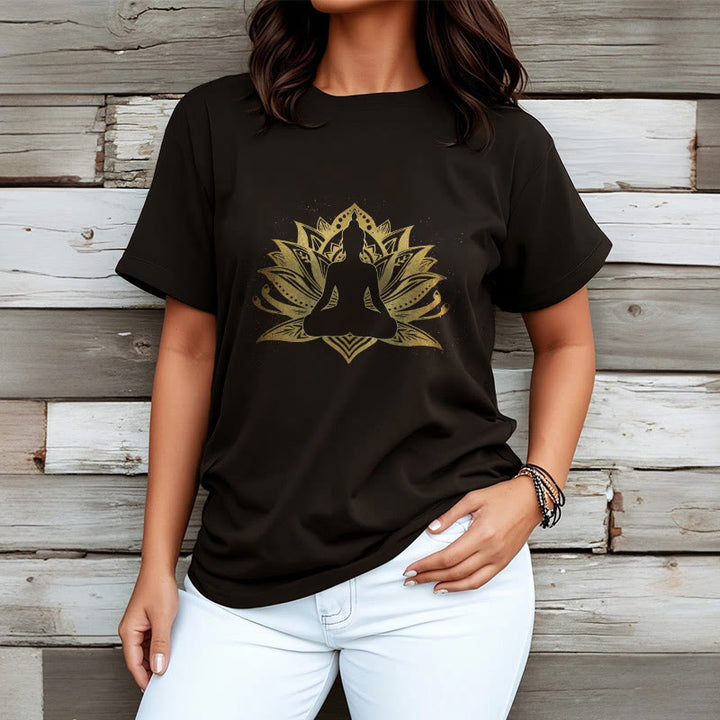 Buddha Stones Golden Lotus Meditazione Buddha Tee - image 4