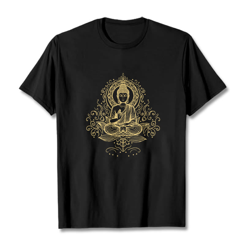 Maglietta Buddha Stones, fiori di loto, viticci e meditazione Buddha - Nero - 2XL - image 3