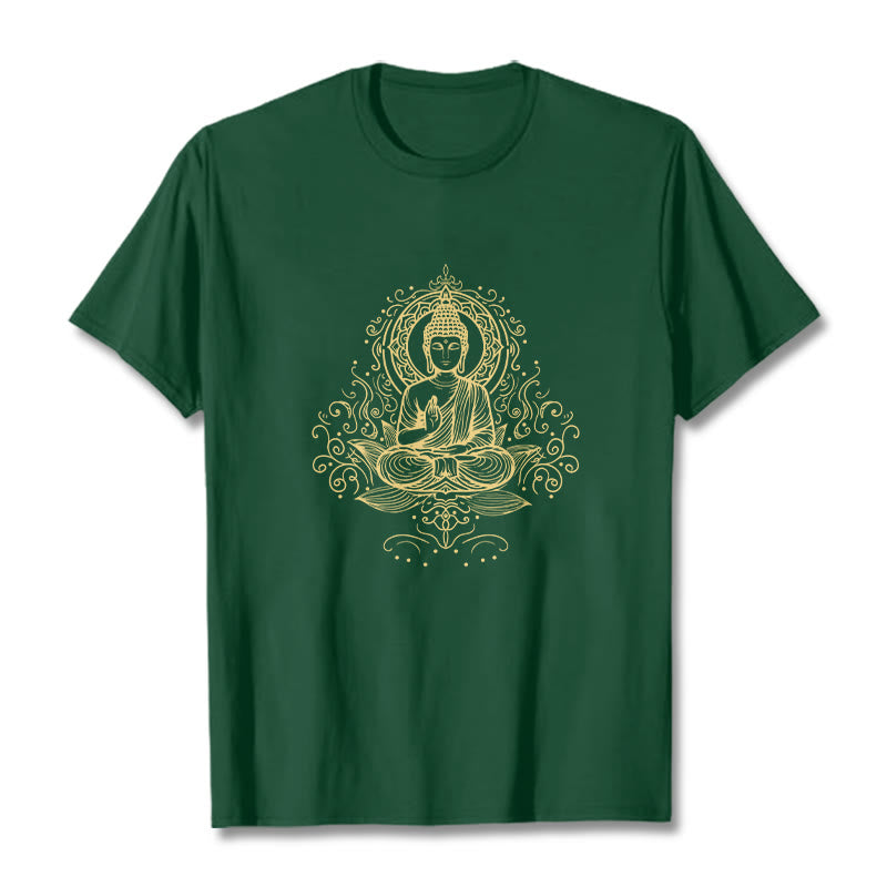Maglietta Buddha Stones, fiori di loto, viticci e meditazione Buddha - Verde foresta - 2XL - image 1