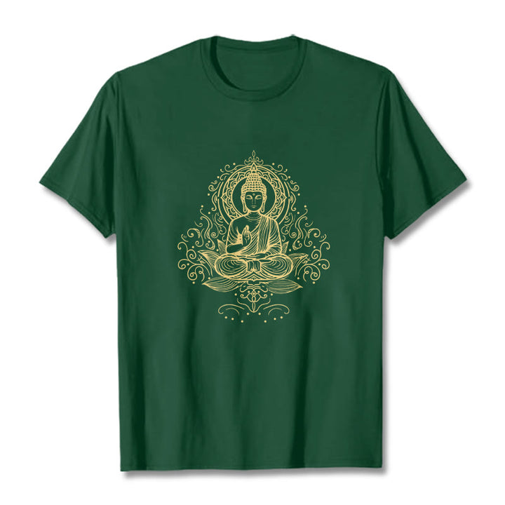 Maglietta Buddha Stones, fiori di loto, viticci e meditazione Buddha - Verde foresta - 2XL - image 1