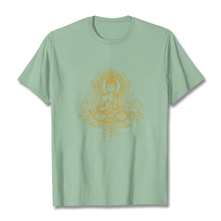 Maglietta Buddha Stones, fiori di loto, viticci e meditazione Buddha - Verde pallido - 2XL - image 14