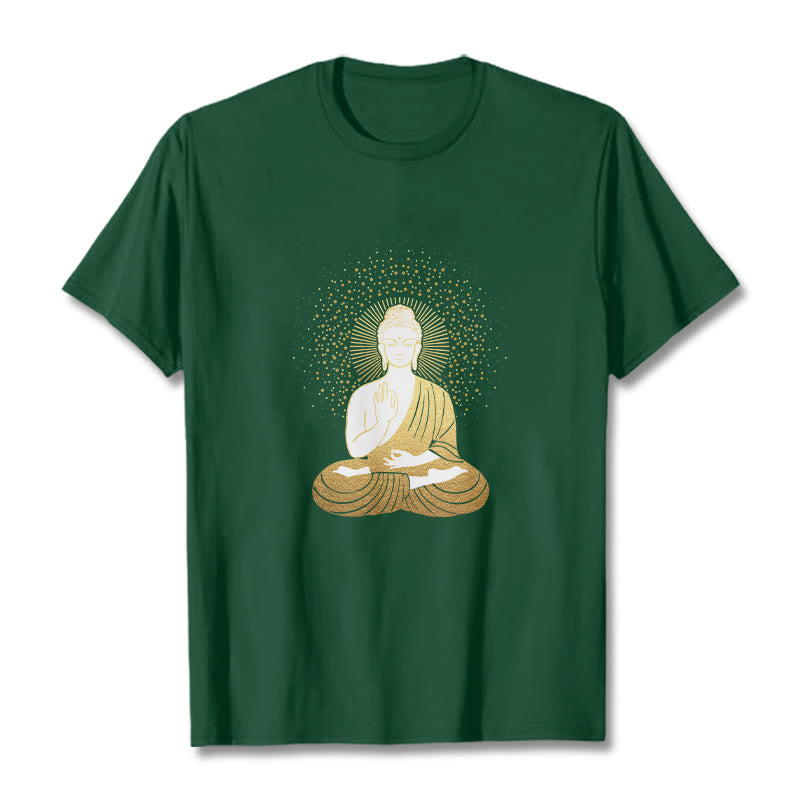 Buddha Stones Golden Meditation Buddha con Aura Dorata - Verde foresta - 2XL - image 1