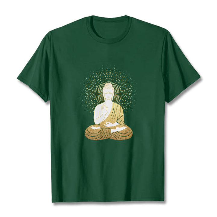 Buddha Stones Golden Meditation Buddha con Aura Dorata - Verde foresta - 2XL - image 1