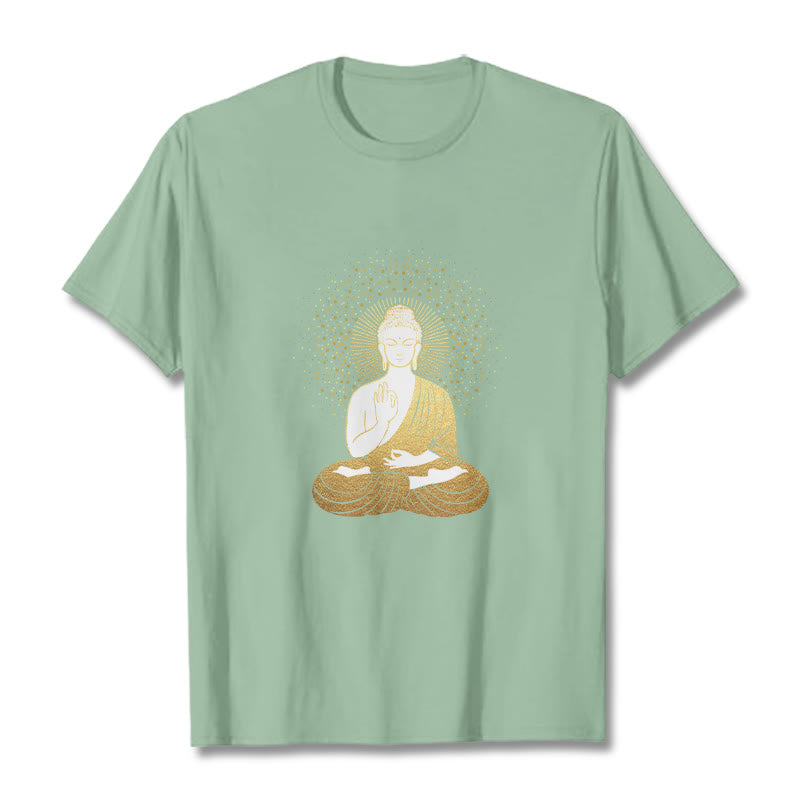 Buddha Stones Golden Meditation Buddha con Aura Dorata - Verde pallido - 2XL - image 14