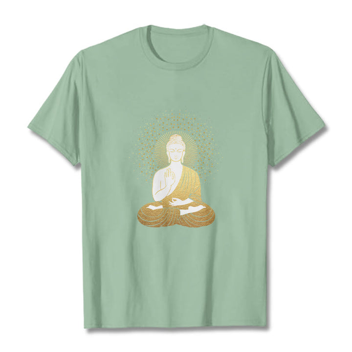 Buddha Stones Golden Meditation Buddha con Aura Dorata - Verde pallido - 2XL - image 14
