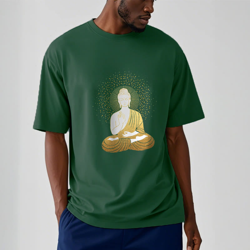 Buddha Stones Golden Meditation Buddha con Aura Dorata - image 1