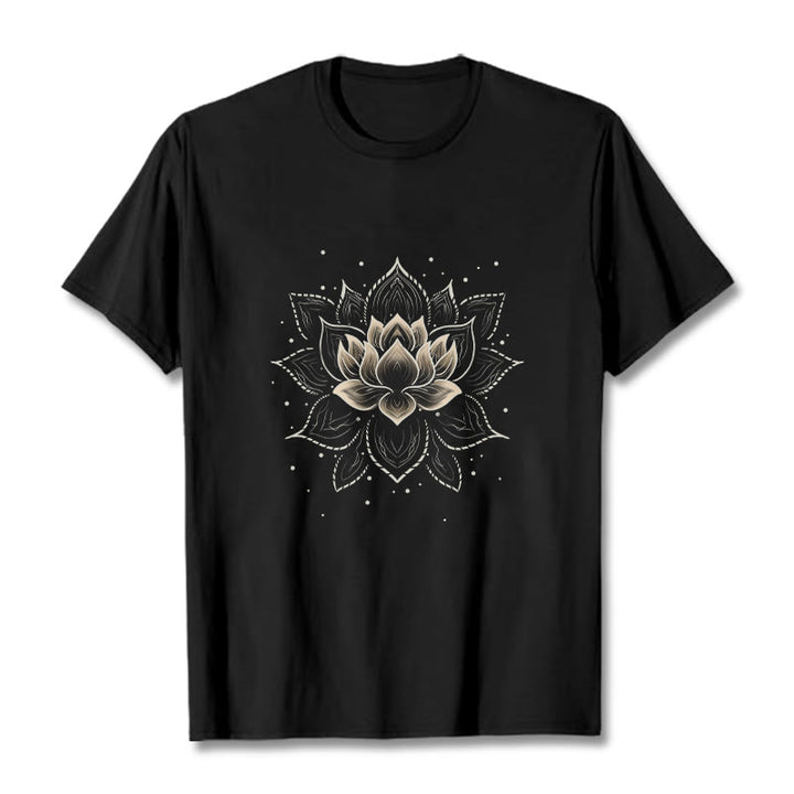 Maglietta con motivo a fiore di loto dorato Buddha Stones - Nero - 2XL - image 0