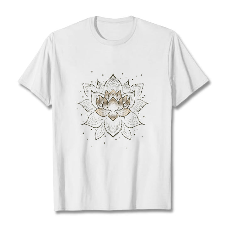 Maglietta con motivo a fiore di loto dorato Buddha Stones - Bianco - 2XL - image 5