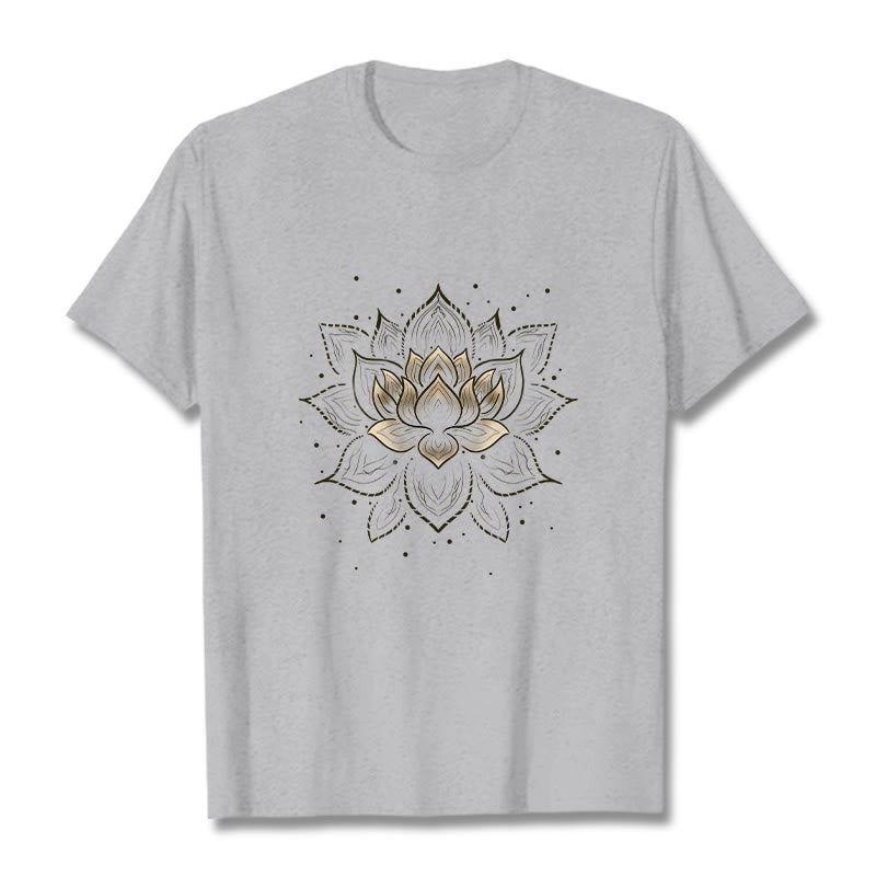 Maglietta con motivo a fiore di loto dorato Buddha Stones - Grigio chiaro - 2XL - image 19