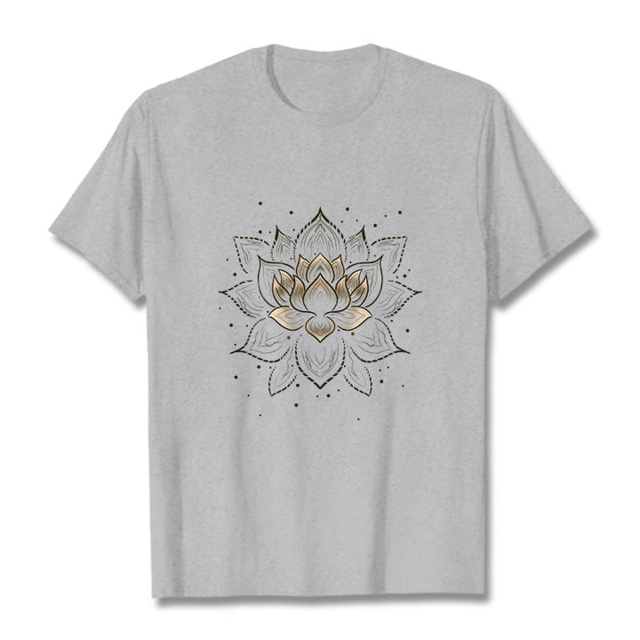 Maglietta con motivo a fiore di loto dorato Buddha Stones - Grigio chiaro - 2XL - image 20