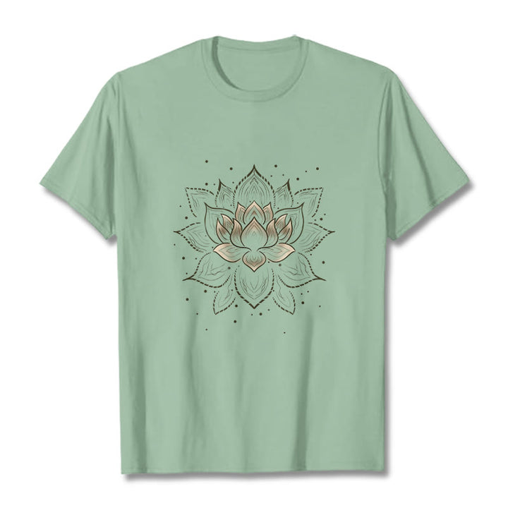 Maglietta con motivo a fiore di loto dorato Buddha Stones - Verde pallido - 2XL - image 15