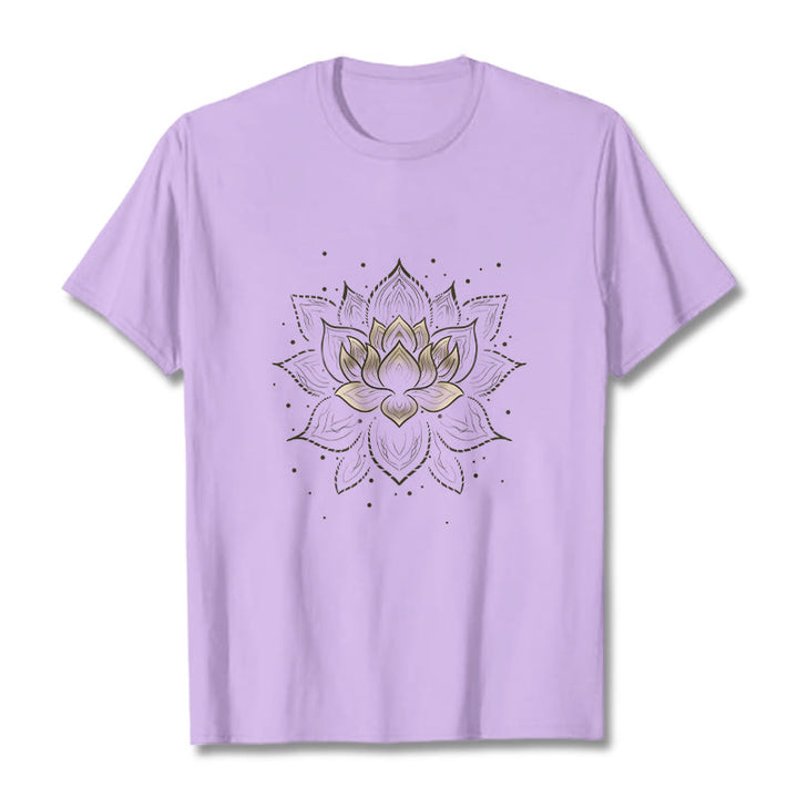 Maglietta con motivo a fiore di loto dorato Buddha Stones - Prugna - 2XL - image 17