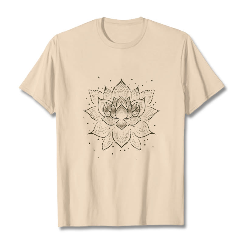 Maglietta con motivo a fiore di loto dorato Buddha Stones - Biscotto - 2XL - image 9
