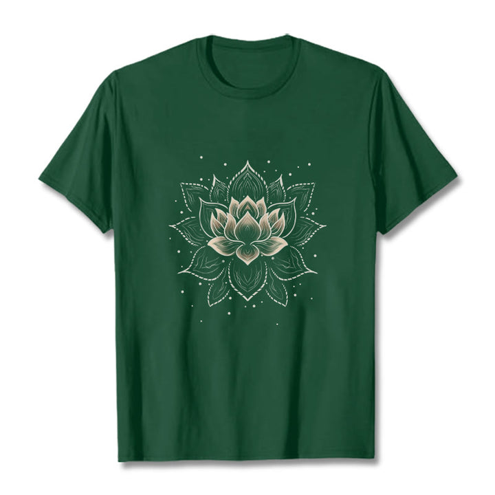 Maglietta con motivo a fiore di loto dorato Buddha Stones - Verde foresta - 2XL - image 11