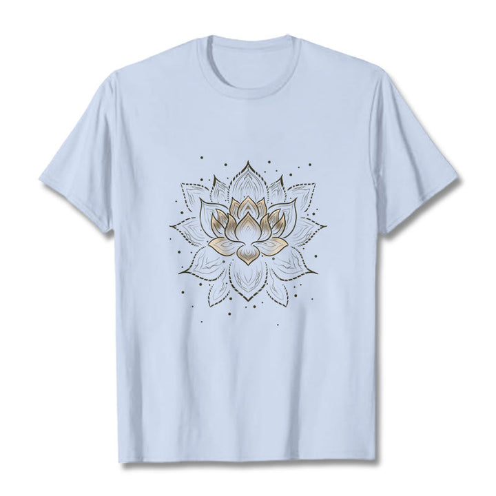Maglietta con motivo a fiore di loto dorato Buddha Stones - Ciano chiaro - 2XL - image 19