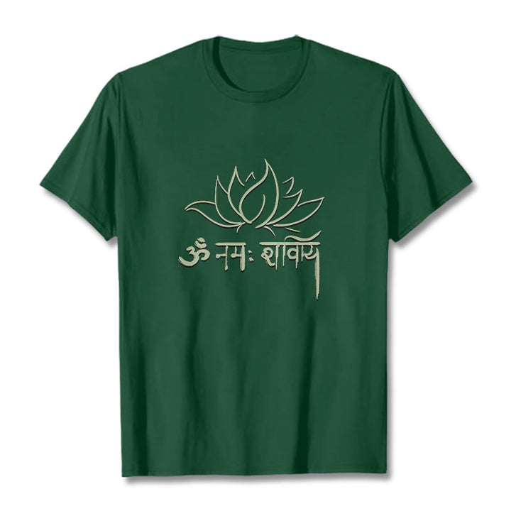 T-shirt con maglietta Buddha Stones Lotus sanscrito Namah Shivaya - Verde foresta - 2XL - image 1