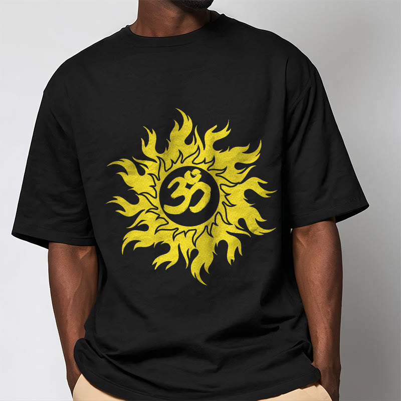 T-shirt con maglietta da sole dorata in sanscrito Buddha Stones OM Mantra - image 1
