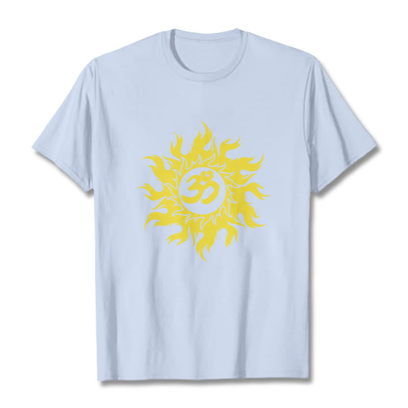 T-shirt con maglietta da sole dorata in sanscrito Buddha Stones OM Mantra - Ciano chiaro - 2XL - image 19