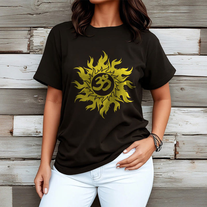 T-shirt con maglietta da sole dorata in sanscrito Buddha Stones OM Mantra - image 3