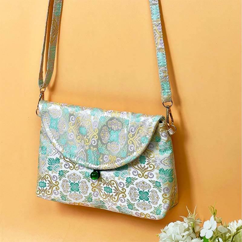 Borsa a tracolla con ricamo in poliestere e cotone con motivo floreale retrò Buddha Stones