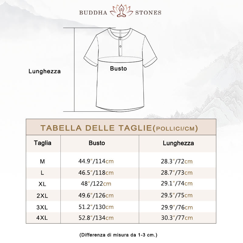 Camicia estiva da uomo con bottoni a tinta unita e maniche corte in lino Buddha Stones