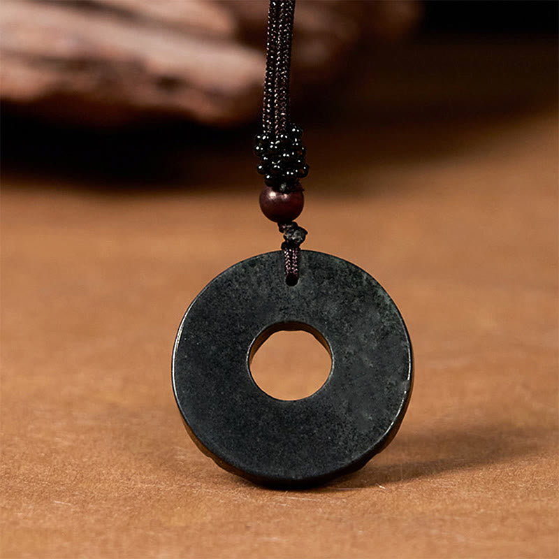 Buddha Stones Tibetano Nanyang Nero-Verde Giada PiXiu Fibbia della Pace Collana Pendente di Protezione - image 6