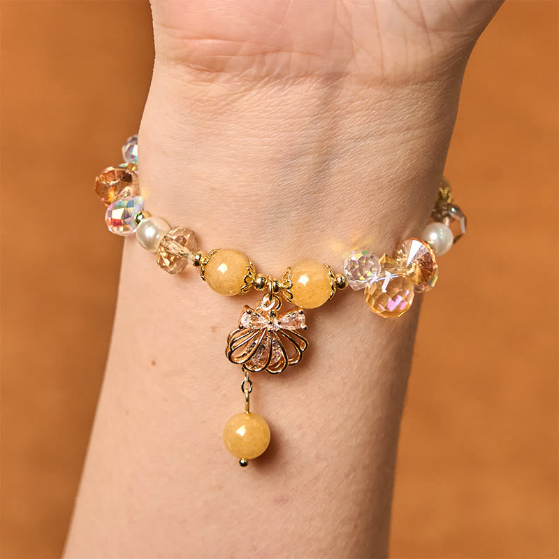Braccialetto della pace in pietra naturale con ametista, citrino, perla e conchiglia di Buddha Stones