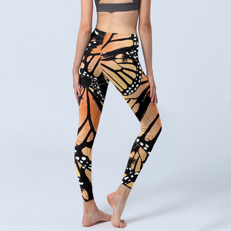 Leggings da yoga da donna con stampa di farfalle gialle Buddha Stones