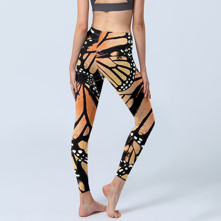 Leggings da yoga da donna con stampa di farfalle gialle Buddha Stones