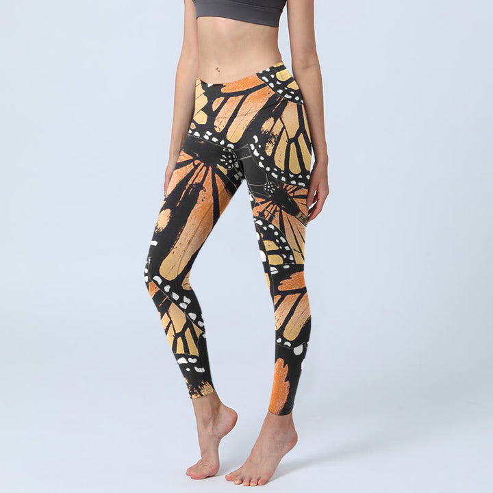 Leggings da yoga da donna con stampa di farfalle gialle Buddha Stones