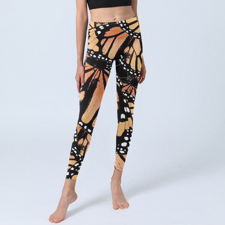Leggings da yoga da donna con stampa di farfalle gialle Buddha Stones