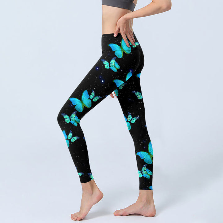 Leggings da yoga da donna con stampa di stelle e farfalle Buddha Stones