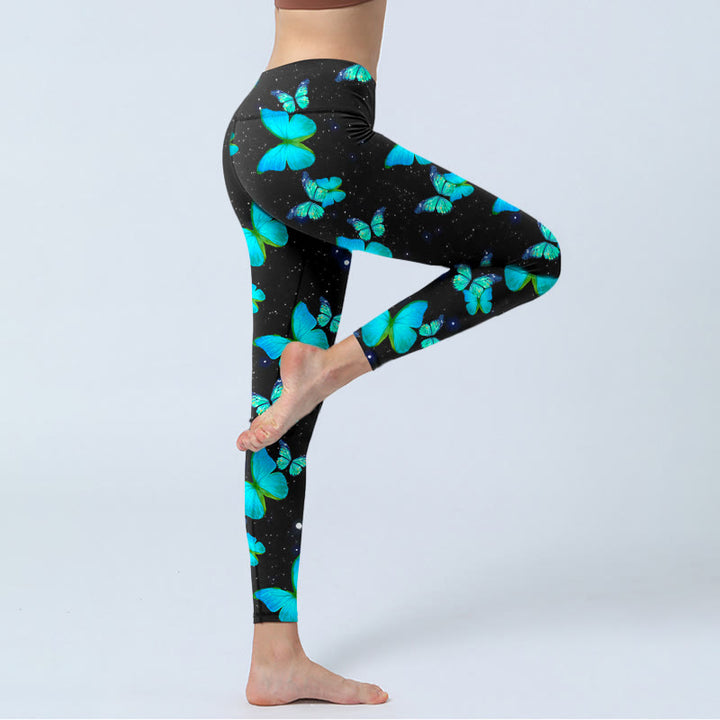 Leggings da yoga da donna con stampa di stelle e farfalle Buddha Stones