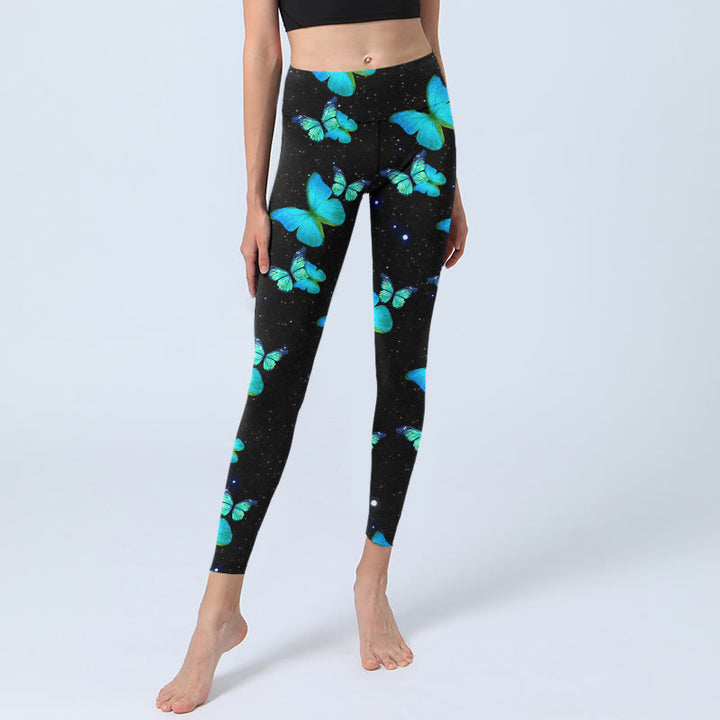 Leggings da yoga da donna con stampa di stelle e farfalle Buddha Stones