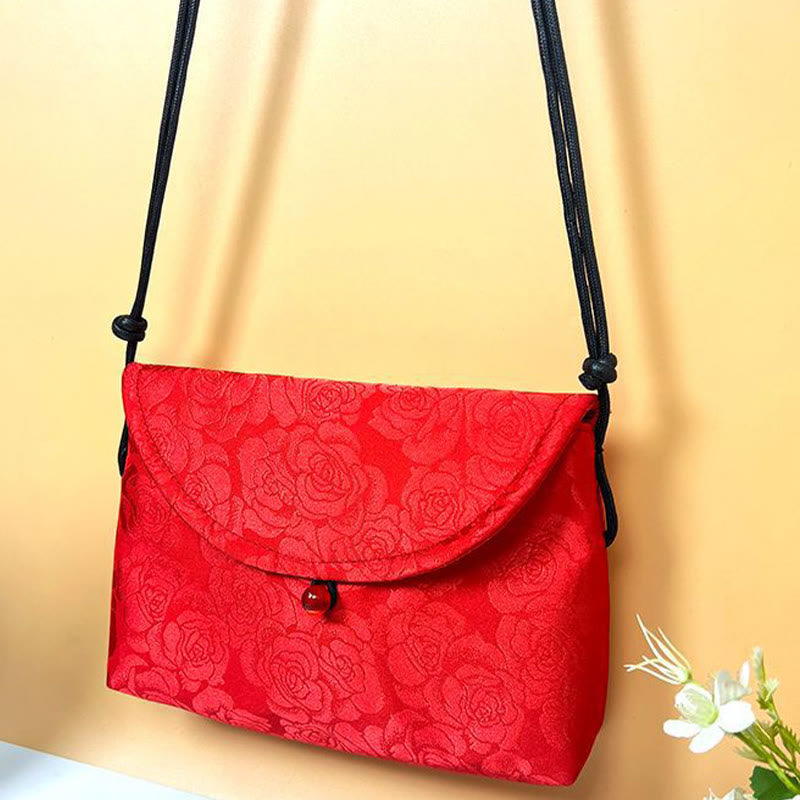 Borsa a tracolla con ricamo in poliestere e cotone con motivo floreale retrò Buddha Stones