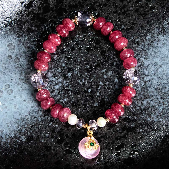 Braccialetto energetico amorevole con fibbia in quarzo rosa naturale Buddha Stones Peace