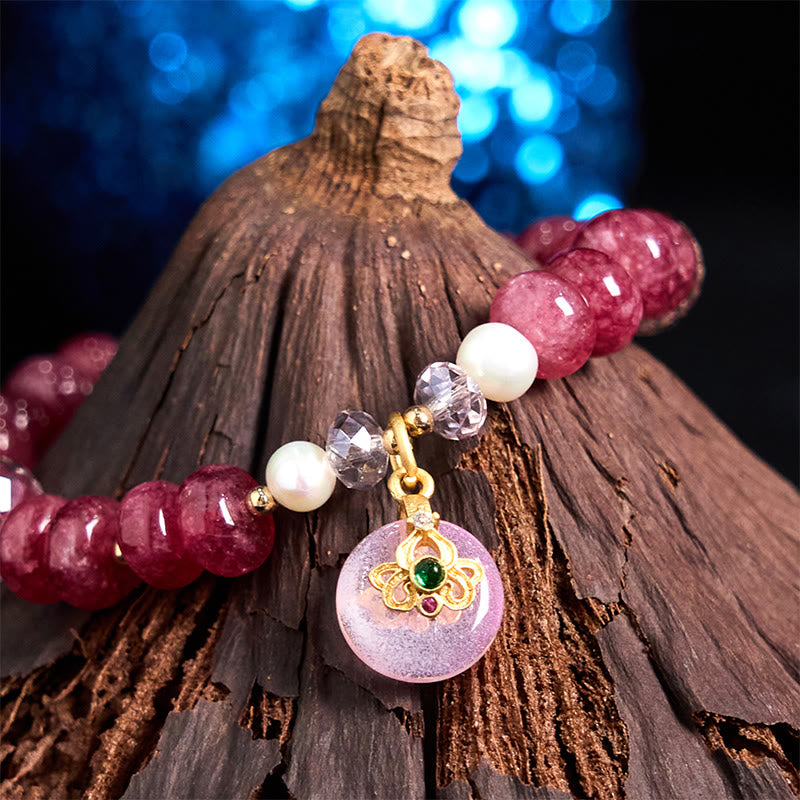 Braccialetto energetico amorevole con fibbia in quarzo rosa naturale Buddha Stones Peace