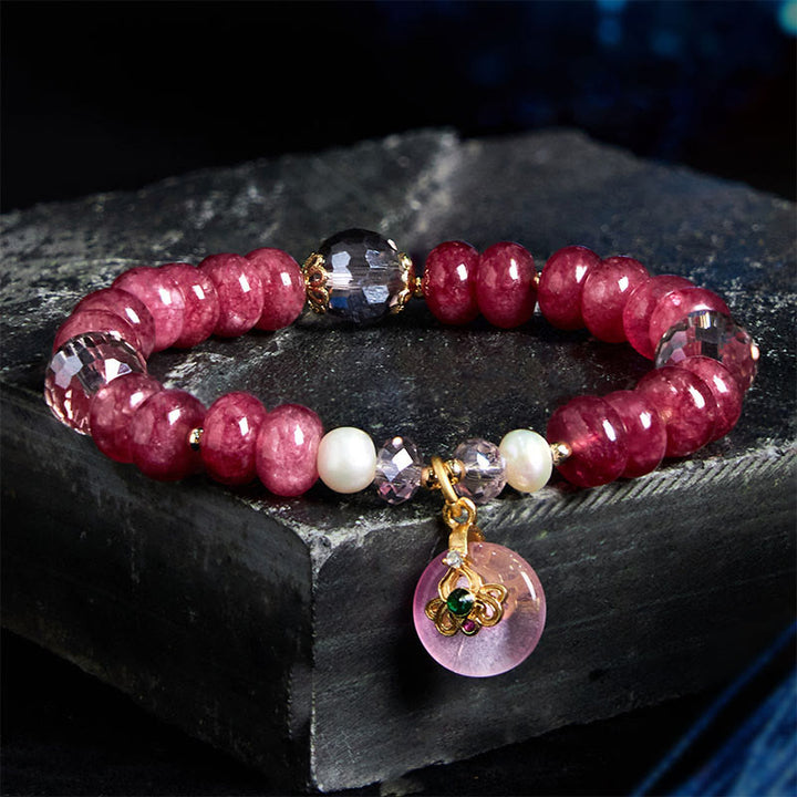 Braccialetto energetico amorevole con fibbia in quarzo rosa naturale Buddha Stones Peace