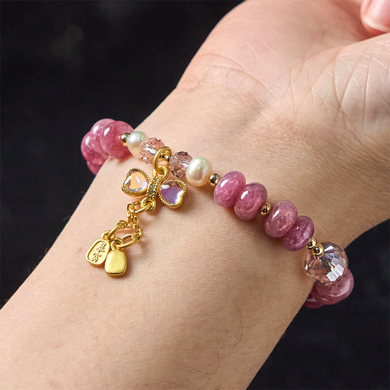 Braccialetto energetico amorevole con fibbia in quarzo rosa naturale Buddha Stones Peace