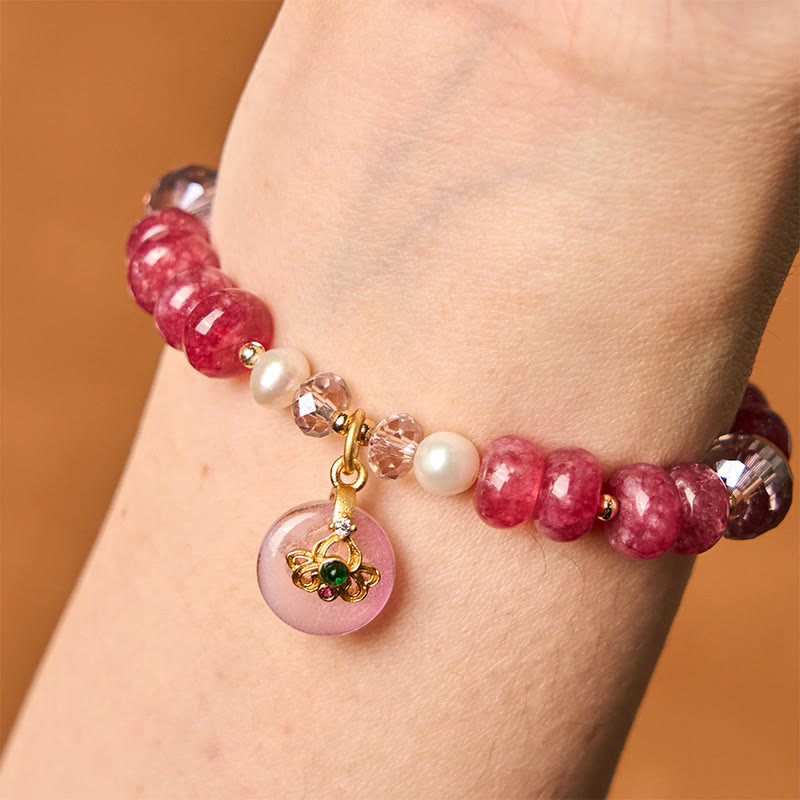 Braccialetto energetico amorevole con fibbia in quarzo rosa naturale Buddha Stones Peace