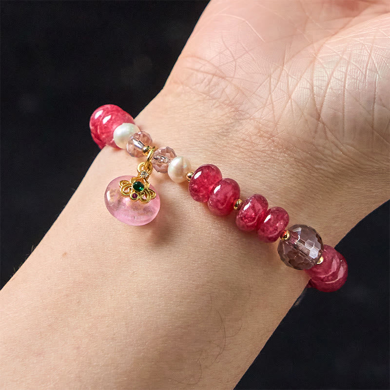 Braccialetto energetico amorevole con fibbia in quarzo rosa naturale Buddha Stones Peace