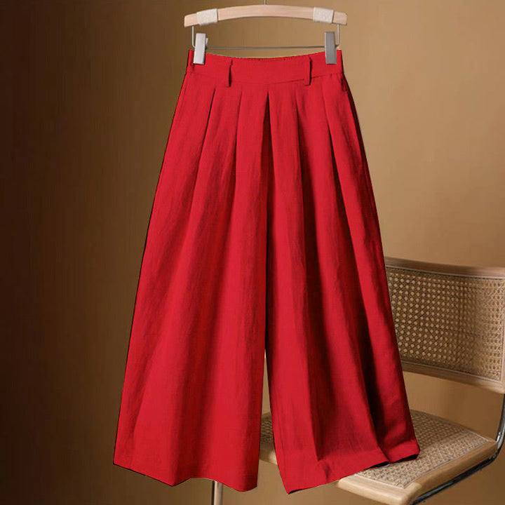 Pantaloni a gamba larga da donna in cotone e lino, lunghezza 7-8, casual, estivi, colore puro, Buddha Stones
