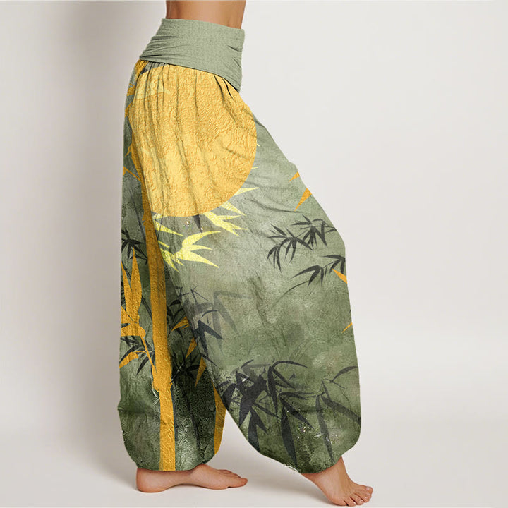Pantaloni harem da donna con elastico in vita, motivo a luna piena, con Buddha Stones di bambù - image 3