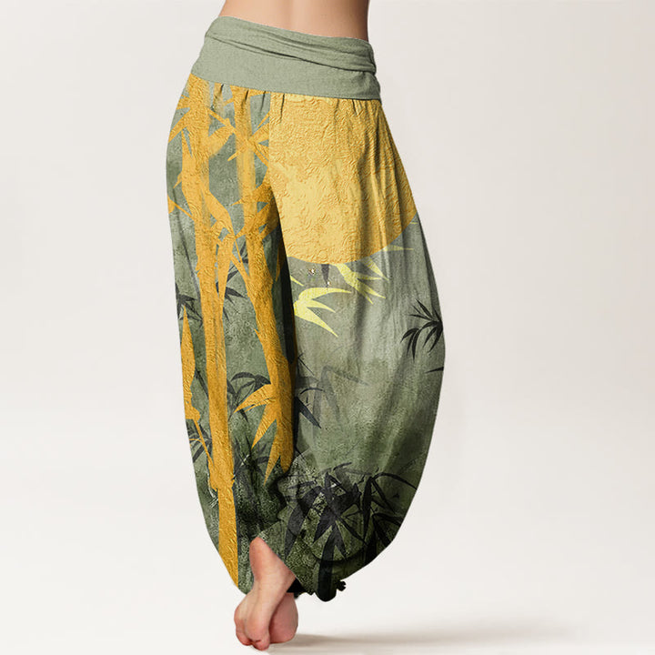 Pantaloni harem da donna con elastico in vita, motivo a luna piena, con Buddha Stones di bambù - image 2