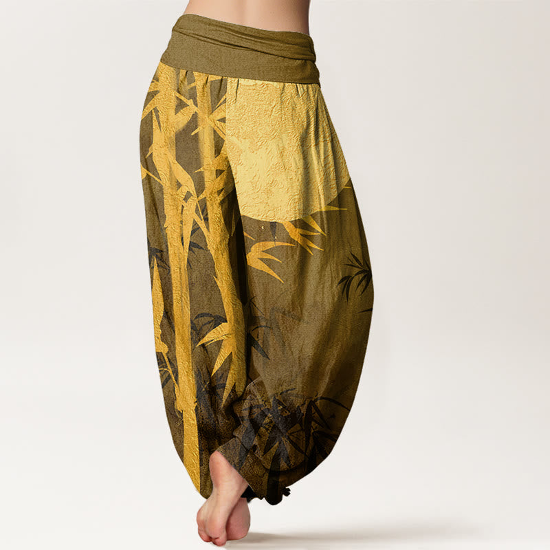 Pantaloni harem da donna con elastico in vita, motivo a luna piena, con Buddha Stones di bambù - image 5